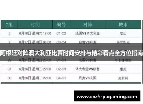 阿根廷对阵澳大利亚比赛时间安排与精彩看点全方位指南