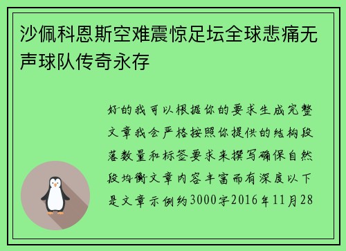 沙佩科恩斯空难震惊足坛全球悲痛无声球队传奇永存